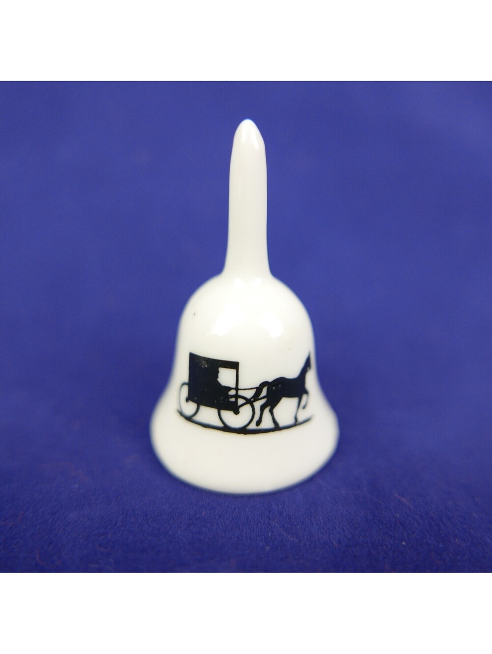 Vintage Amish Country Miniature Ceramic Souvenir Bell Horse & Buggy Silhouette